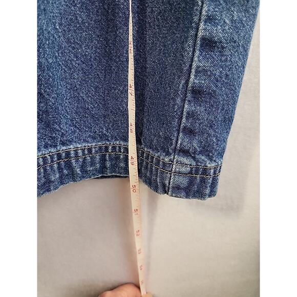 VTG 90s Denim Embroidery Floral Midi Dress L Blue Cottage Country Western Rustic - Picture 11 of 12